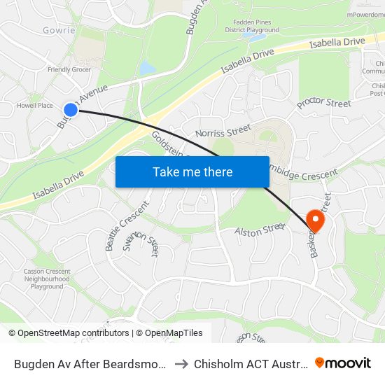 Bugden Av After Beardsmore Pl to Chisholm ACT Australia map