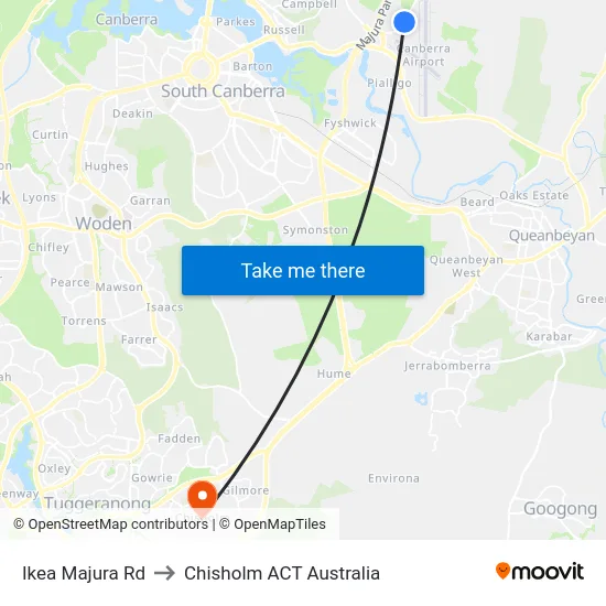 Ikea Majura Rd to Chisholm ACT Australia map