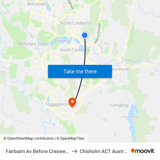 Fairbairn Av Before Creswell St to Chisholm ACT Australia map