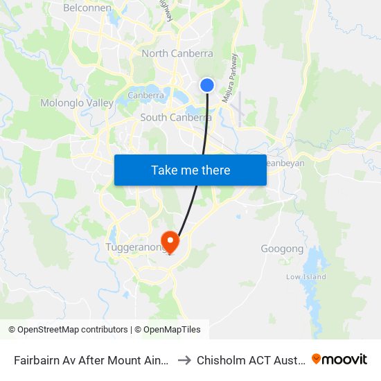 Fairbairn Av After Mount Ainslie Dr to Chisholm ACT Australia map