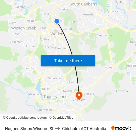 Hughes Shops Wisdom St to Chisholm ACT Australia map