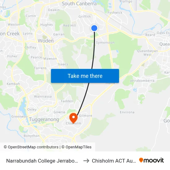 Narrabundah College Jerrabomberra Av to Chisholm ACT Australia map