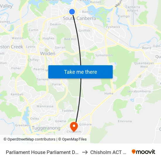 Parliament House Parliament Dr Southbound to Chisholm ACT Australia map
