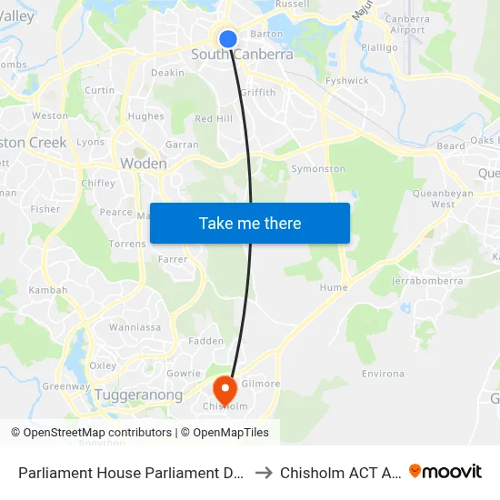 Parliament House Parliament Dr Northbound to Chisholm ACT Australia map