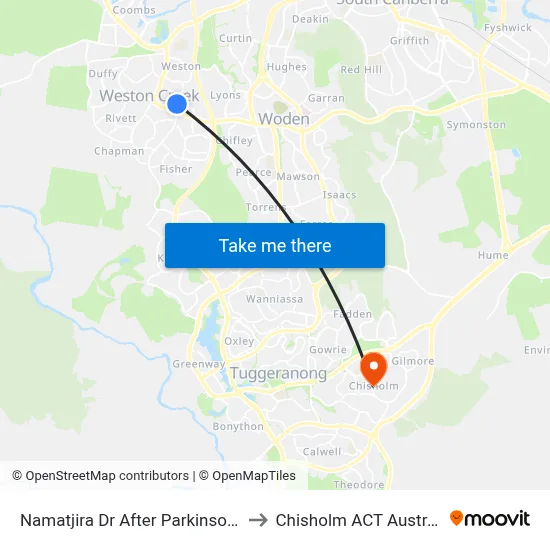 Namatjira Dr After Parkinson St to Chisholm ACT Australia map