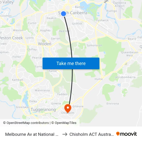 Melbourne Av at National Cct to Chisholm ACT Australia map