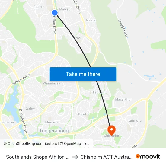 Southlands Shops Athllon Dr to Chisholm ACT Australia map