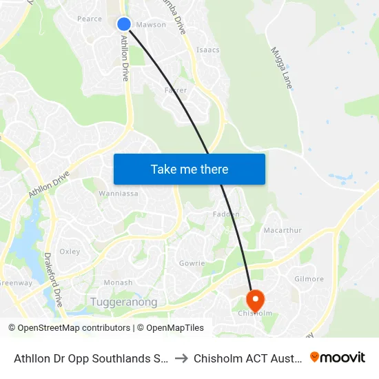 Athllon Dr Opp Southlands Shops to Chisholm ACT Australia map