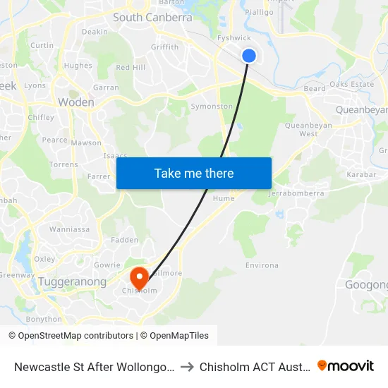 Newcastle St After Wollongong St to Chisholm ACT Australia map