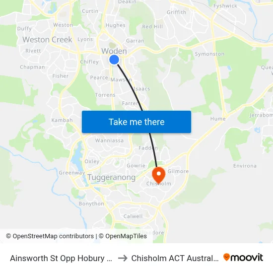 Ainsworth St Opp Hobury St to Chisholm ACT Australia map
