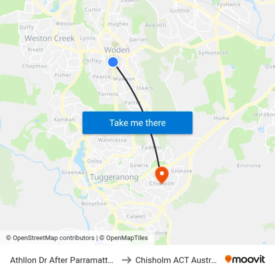 Athllon Dr After Parramatta St to Chisholm ACT Australia map