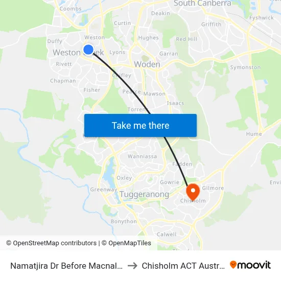 Namatjira Dr Before Macnally St to Chisholm ACT Australia map