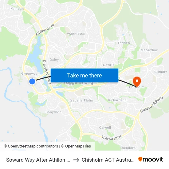 Soward Way After Athllon Dr to Chisholm ACT Australia map