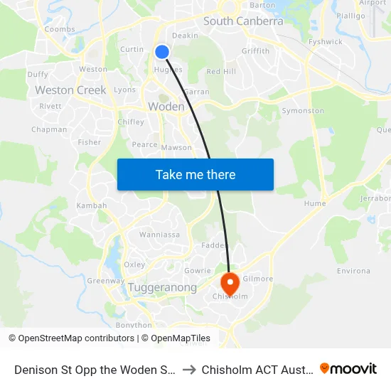 Denison St Opp the Woden School to Chisholm ACT Australia map