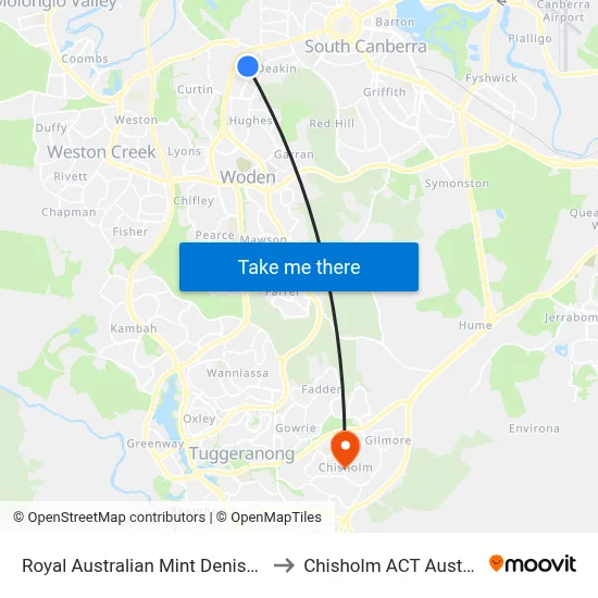 Royal Australian Mint Denison St to Chisholm ACT Australia map
