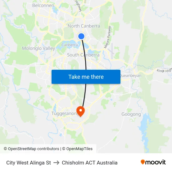 City West Alinga St to Chisholm ACT Australia map