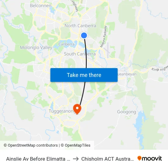 Ainslie Av Before Elimatta St to Chisholm ACT Australia map