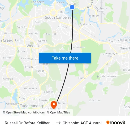 Russell Dr Before Kelliher Dr to Chisholm ACT Australia map