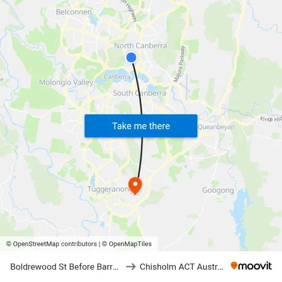 Boldrewood St Before Barry Dr to Chisholm ACT Australia map