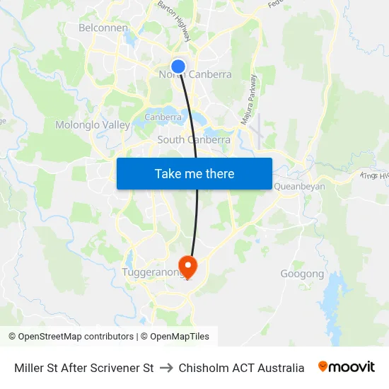 Miller St After Scrivener St to Chisholm ACT Australia map