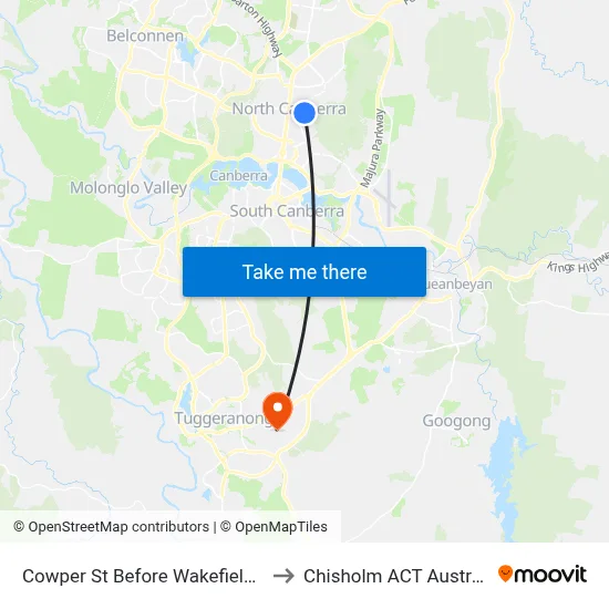 Cowper St Before Wakefield Av to Chisholm ACT Australia map