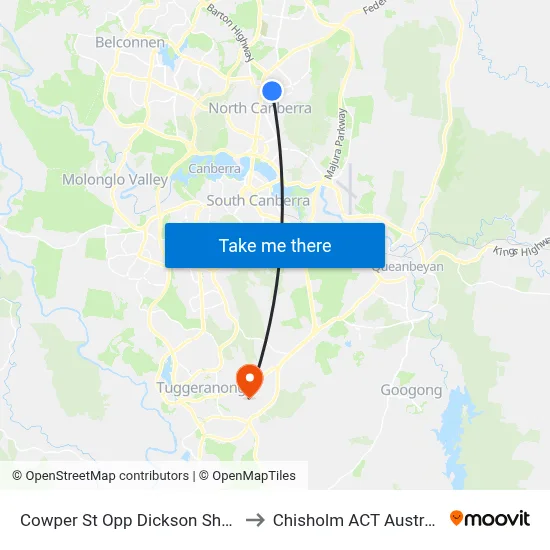Cowper St Opp Dickson Shops to Chisholm ACT Australia map