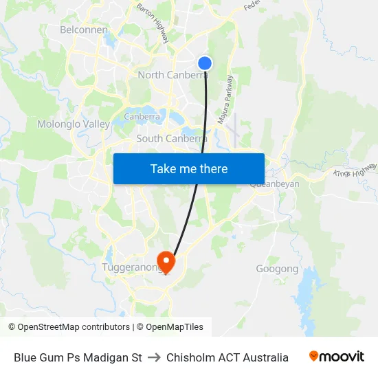 Blue Gum Ps Madigan St to Chisholm ACT Australia map