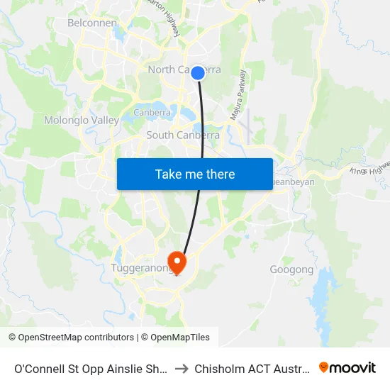 O'Connell St Opp Ainslie Shops to Chisholm ACT Australia map