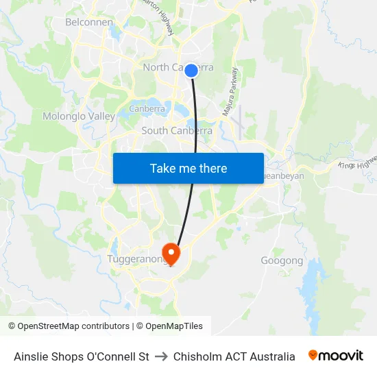Ainslie Shops O'Connell St to Chisholm ACT Australia map