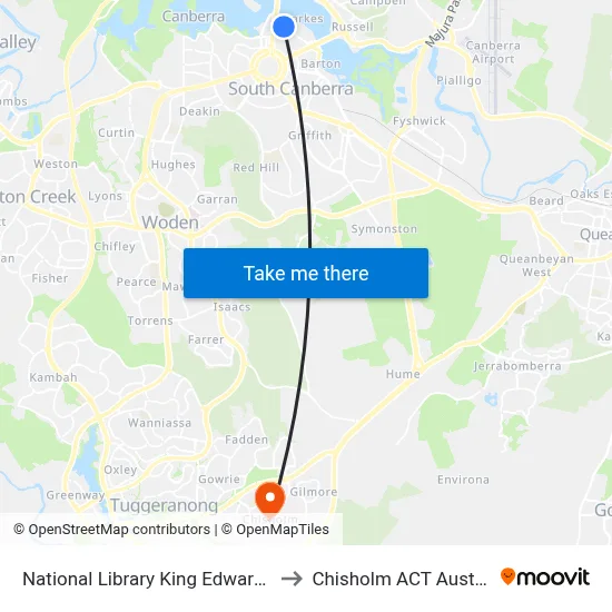 National Library King Edward Tce to Chisholm ACT Australia map