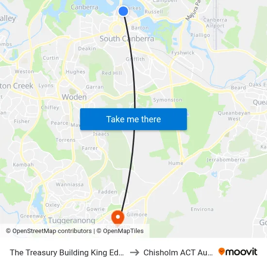 The Treasury Building King Edward Tce to Chisholm ACT Australia map