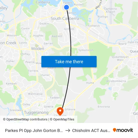 Parkes Pl Opp John Gorton Building to Chisholm ACT Australia map