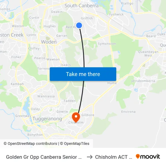 Golden Gr Opp Canberra Senior Grammar School to Chisholm ACT Australia map