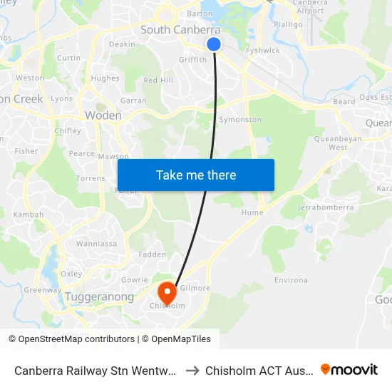 Canberra Railway Stn Wentworth Av to Chisholm ACT Australia map