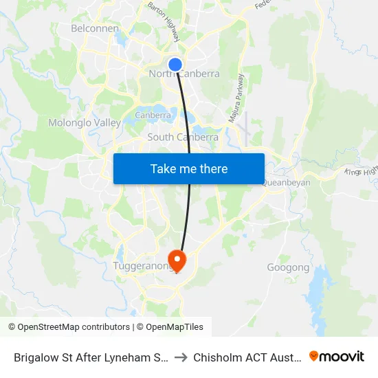 Brigalow St After Lyneham Shops to Chisholm ACT Australia map