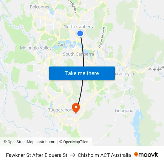 Fawkner St After Elouera St to Chisholm ACT Australia map