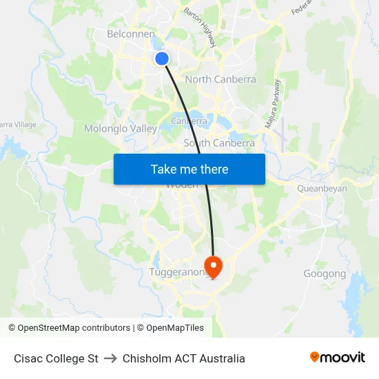Cisac College St to Chisholm ACT Australia map