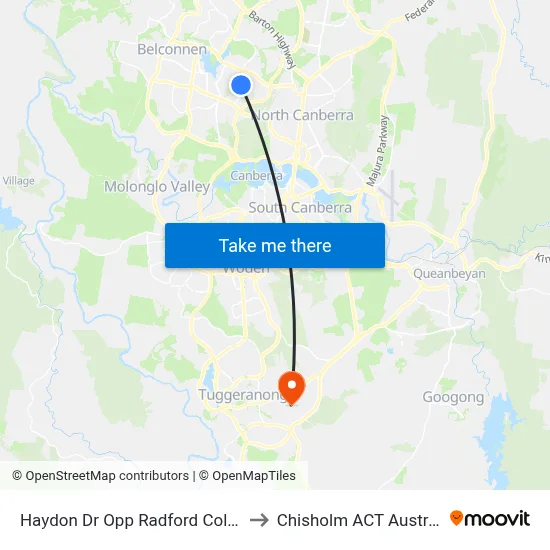 Haydon Dr Opp Radford College to Chisholm ACT Australia map