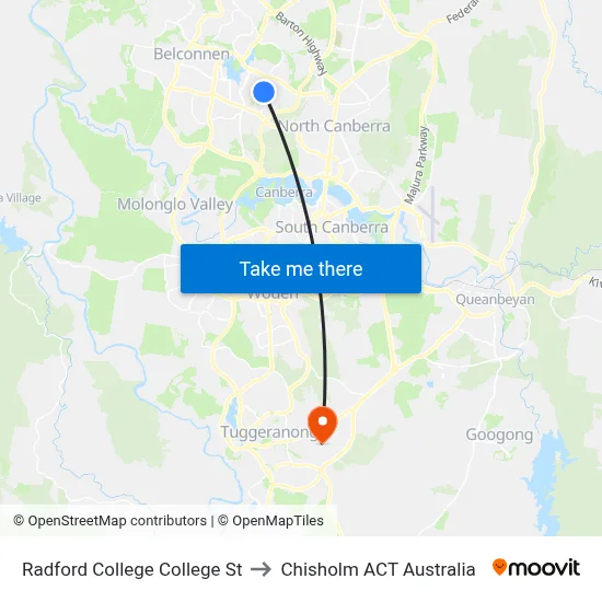 Radford College College St to Chisholm ACT Australia map