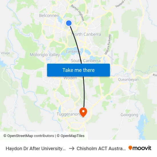 Haydon Dr After University Dr to Chisholm ACT Australia map