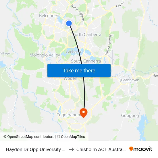 Haydon Dr Opp University Dr to Chisholm ACT Australia map