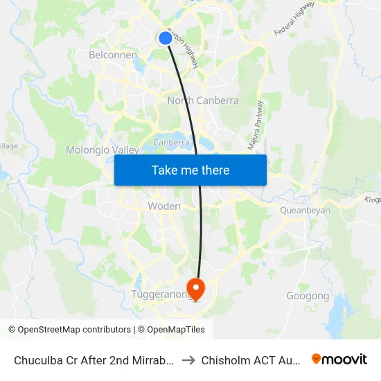 Chuculba Cr After 2nd Mirrabucca Cr to Chisholm ACT Australia map