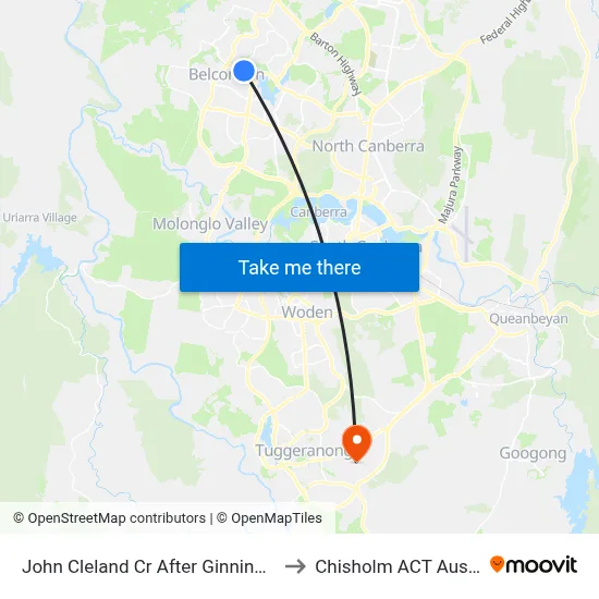 John Cleland Cr After Ginninderra Dr to Chisholm ACT Australia map