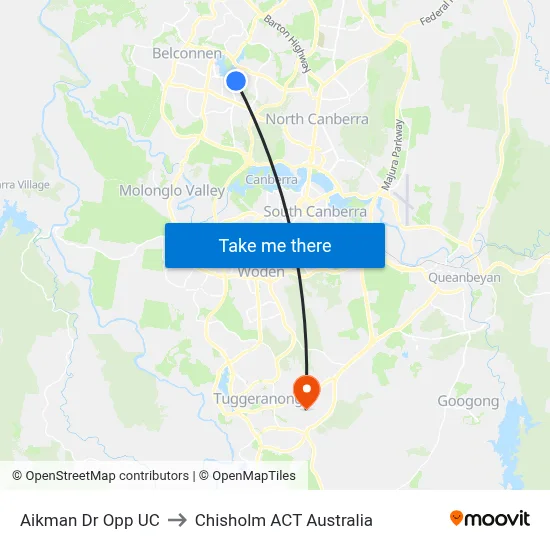 Aikman Dr Opp UC to Chisholm ACT Australia map