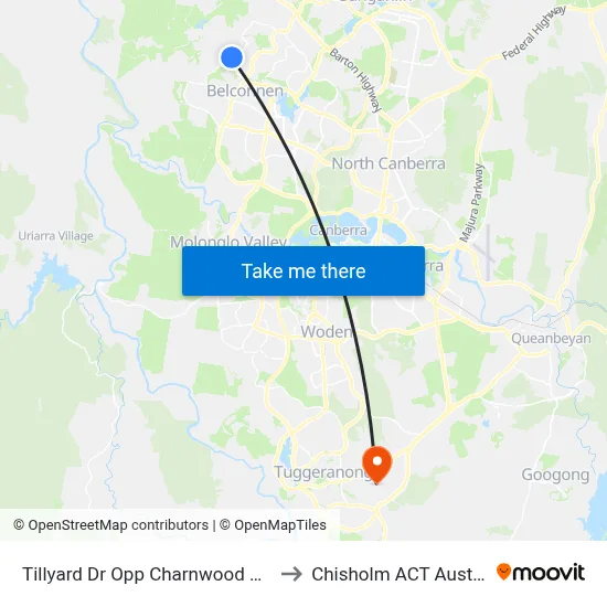Tillyard Dr Opp Charnwood Shops to Chisholm ACT Australia map