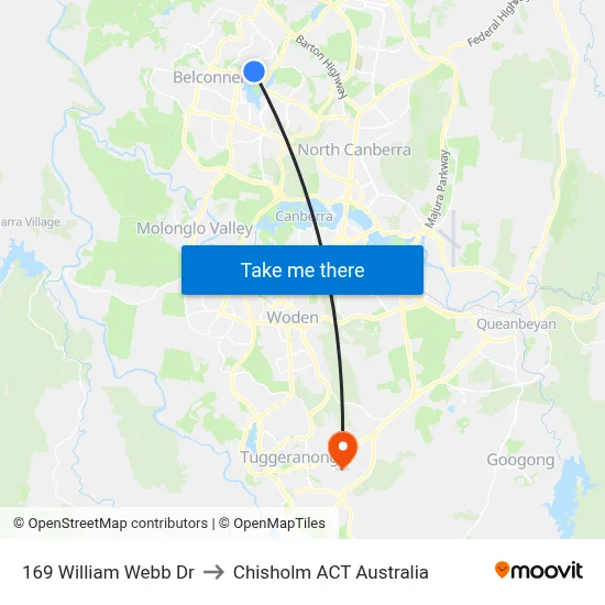 169 William Webb Dr to Chisholm ACT Australia map