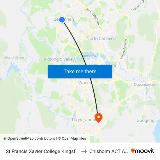 St Francis Xavier College Kingsford Smith Dr to Chisholm ACT Australia map