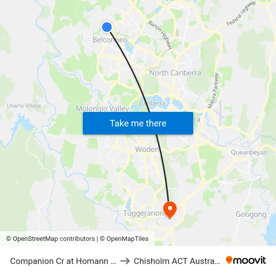 Companion Cr at Homann Pl to Chisholm ACT Australia map
