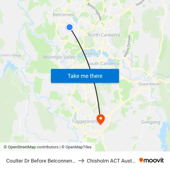 Coulter Dr Before Belconnen Way to Chisholm ACT Australia map