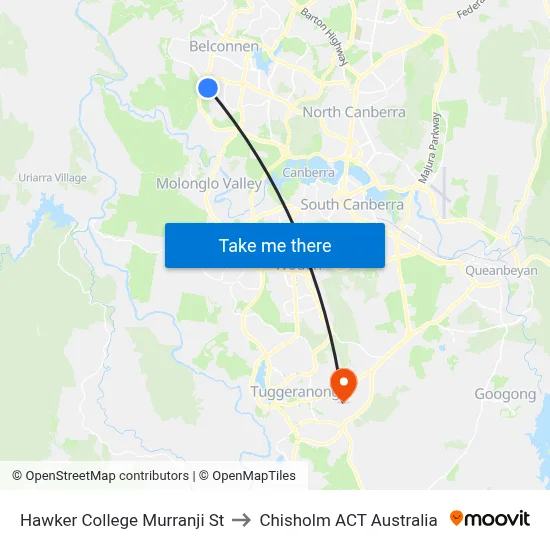 Hawker College Murranji St to Chisholm ACT Australia map